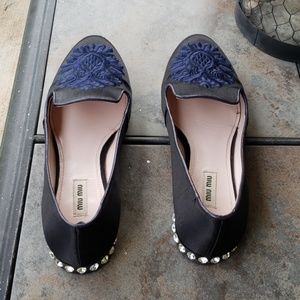 Miu Miu Flats Accent Crystal Bling Embroidery